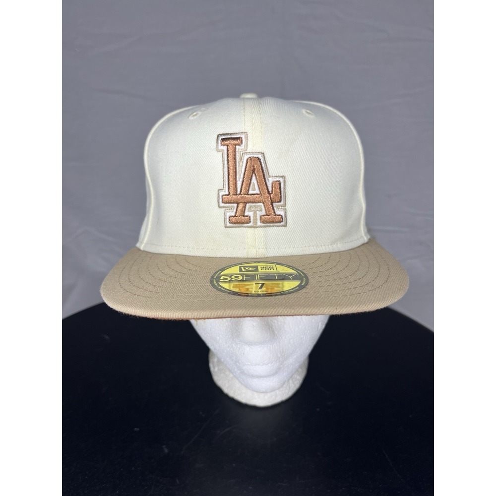 New Era 59fifty Los Angeles Dodgers Cream Fitted Hat Cap Men's Size 7 Baseball